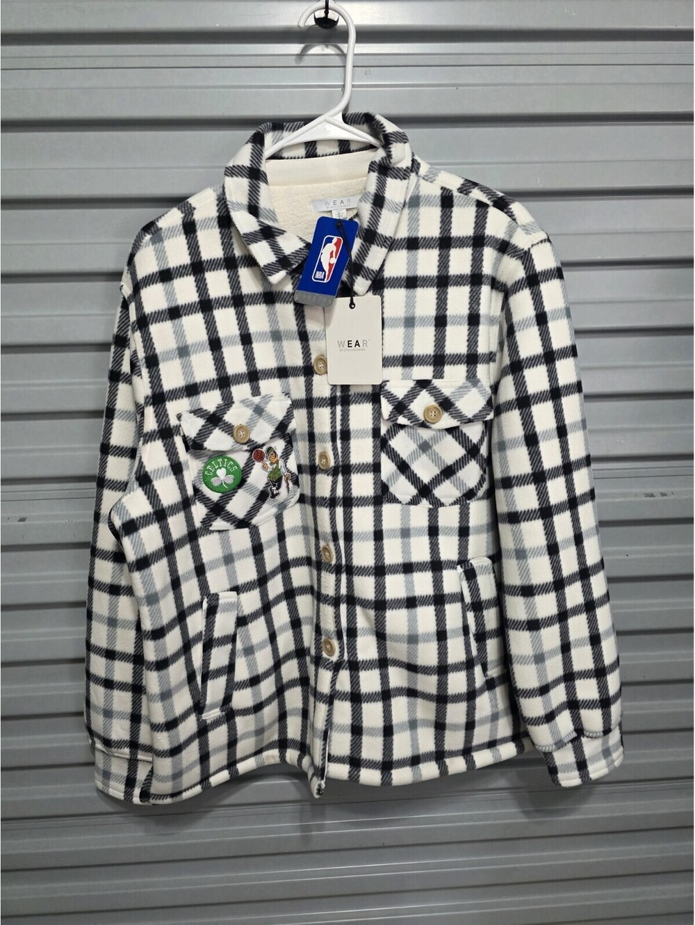 WEAR by Erin Andrews Boston Celtics NBA Plaid Button-Front Jacket w/ Pockets M